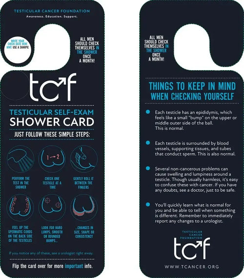 TCF testicular self-exam shower card, front and back